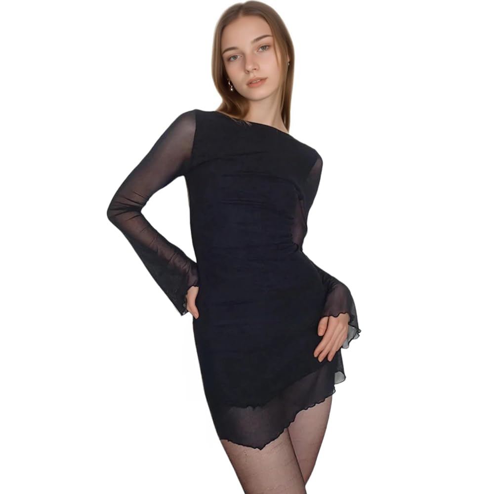 ワンピース juemi Glittering Mesh Flare Dress DRESSES – JUEMI
